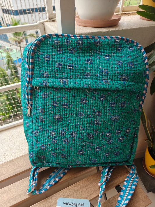 Stylish Floral Teal Quilted block print back pack -Toddler baby - laptop back pack
