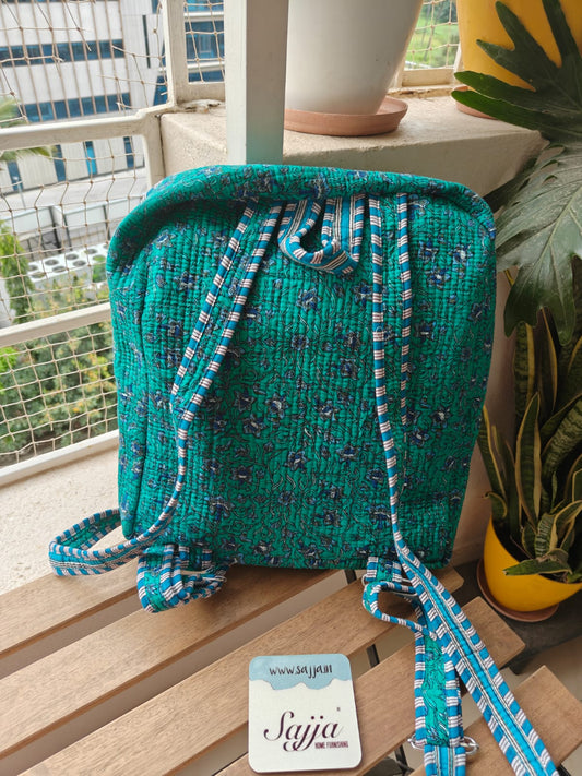 Stylish Floral Teal Quilted block print back pack -Toddler baby - laptop back pack