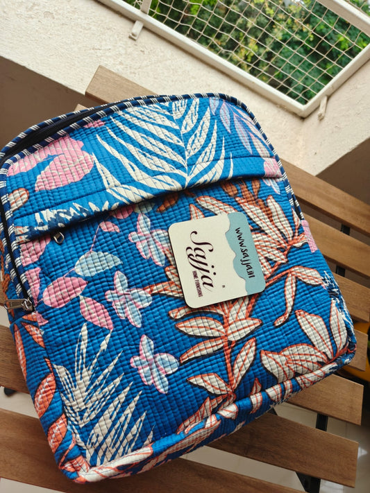 Stylish Floral Blue Quilted block print back pack -Toddler baby - laptop back pack- Girl Women kids