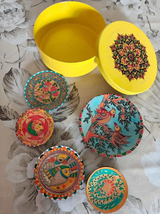 Madhubani Fridge Magnet Collection (5 pcs) – Handmade Indian Art Décor & Return Gifts