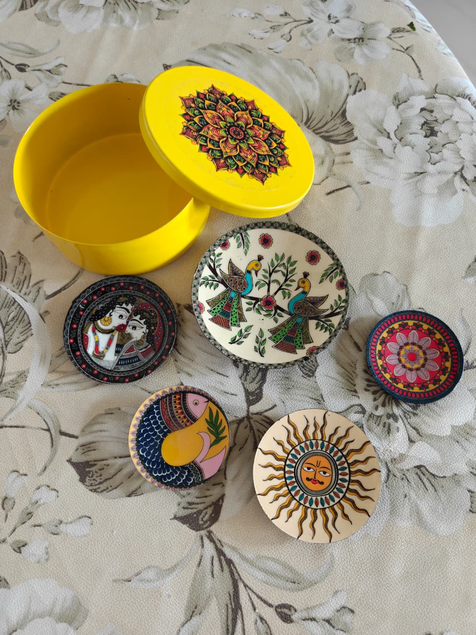 Madhubani Art Fridge Magnets (Set of 5) – Ethnic Indian Souvenir & Decorative Gift