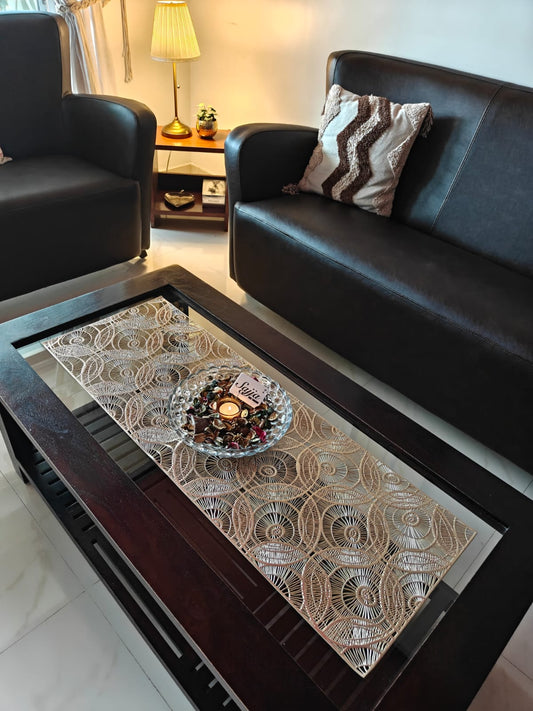 Beautiful LASER CUT METALLIC DINING TABLE RUNNER (Size 13 x 36 Inches) Golden