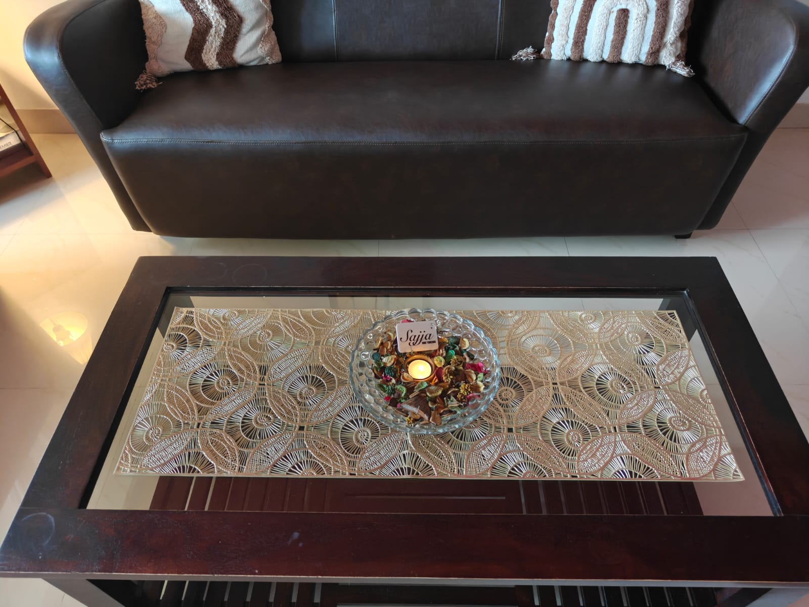 Beautiful LASER CUT METALLIC DINING TABLE RUNNER (Size 13 x 36 Inches) Golden