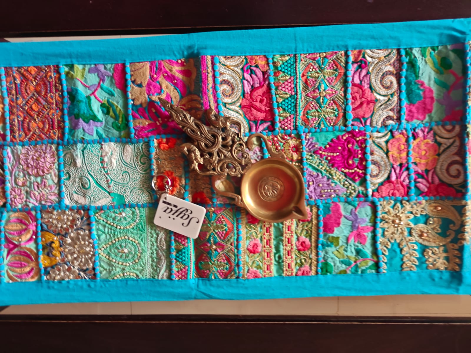 Blue Khambadiya Patchwork Table Runner (Onesize)  (14 x 60 inches)