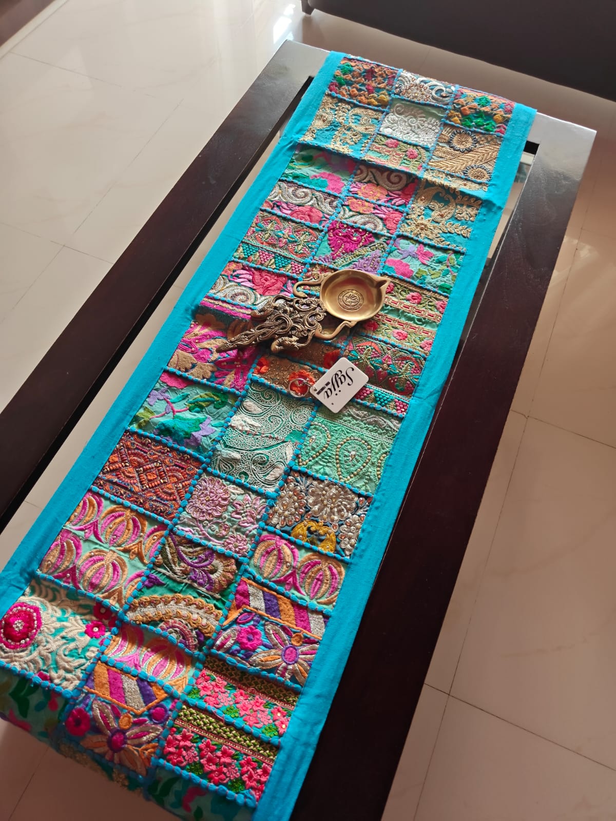 Blue Khambadiya Patchwork Table Runner (Onesize)  (14 x 60 inches)