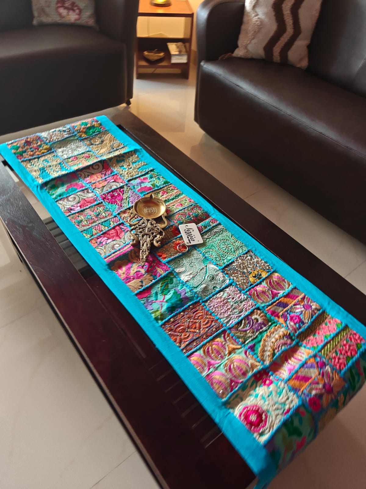 Blue Khambadiya Patchwork Table Runner (Onesize)  (14 x 60 inches)