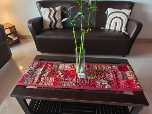 Buy Vintage Wine Marron Ethnic Embroidered Cotton Table Runner (14 x 60 inches)