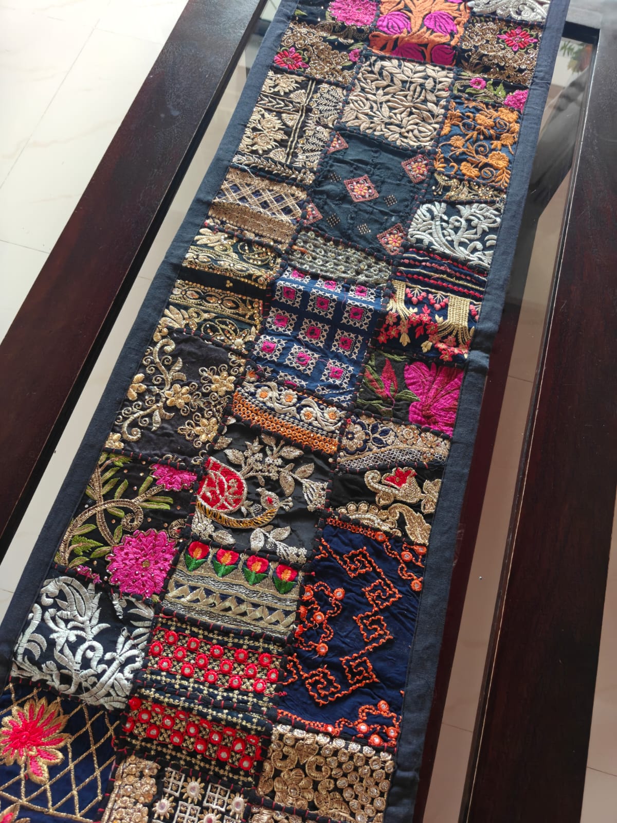 Royal Ethnic Khambhadiya Patchwork Multicolor Cotton Table Runner