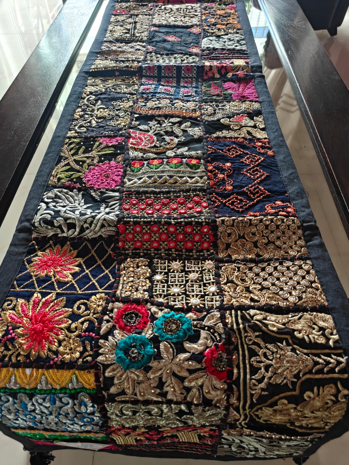Royal Ethnic Khambhadiya Patchwork Multicolor Cotton Table Runner
