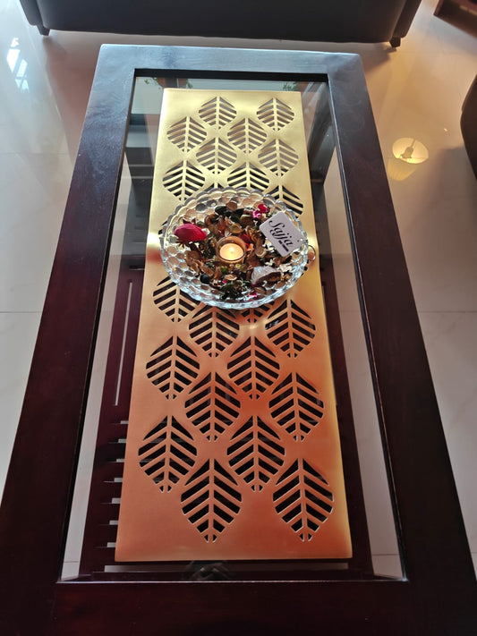 Poinsettia Gold Table Runner Rexine poly vinyl cutwork 13 x 36 Gold for Coffee Table, Dining Table and Centre Table