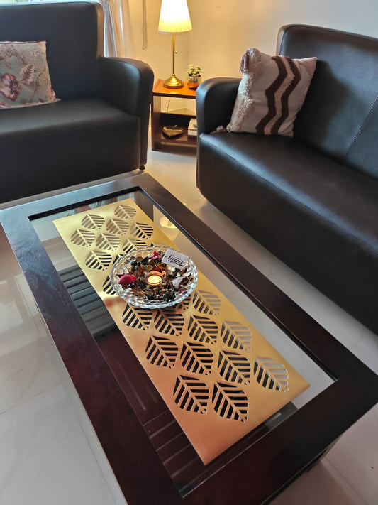 Poinsettia Gold Table Runner Rexine poly vinyl cutwork 13 x 36 Gold for Coffee Table, Dining Table and Centre Table