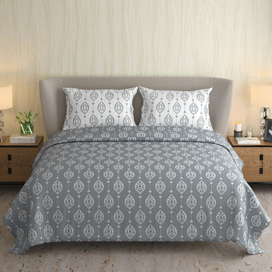 Designer French Luxury Living Cotton Modern Grey King Double Bedsheet 9 feet x 9 feet 
