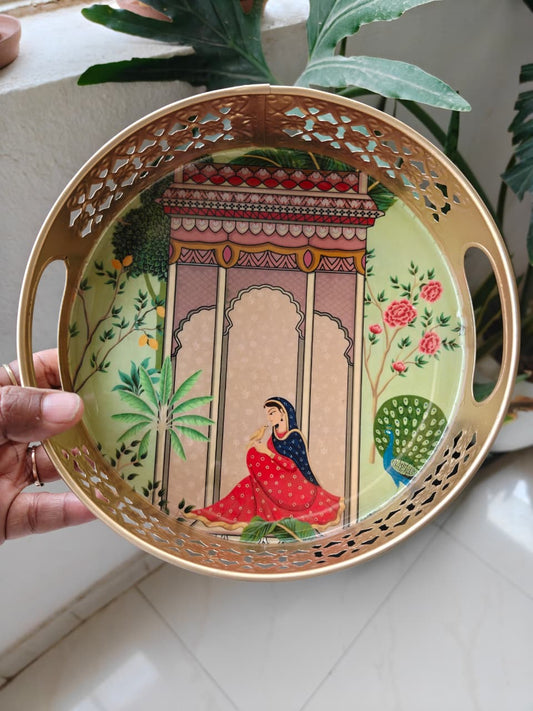 Decorative Festive Tray Phad Rajasthani Painting  | Gifting | Decor (8 x 8 inches)