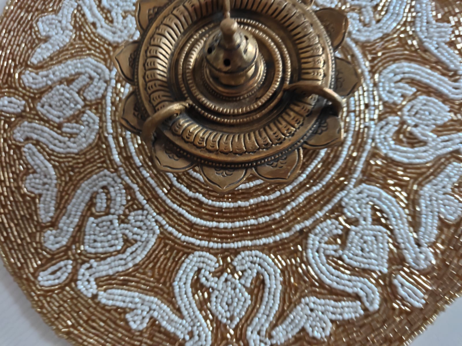 Unique Stylish Beaded Sequins White Round Table Placemat Runner