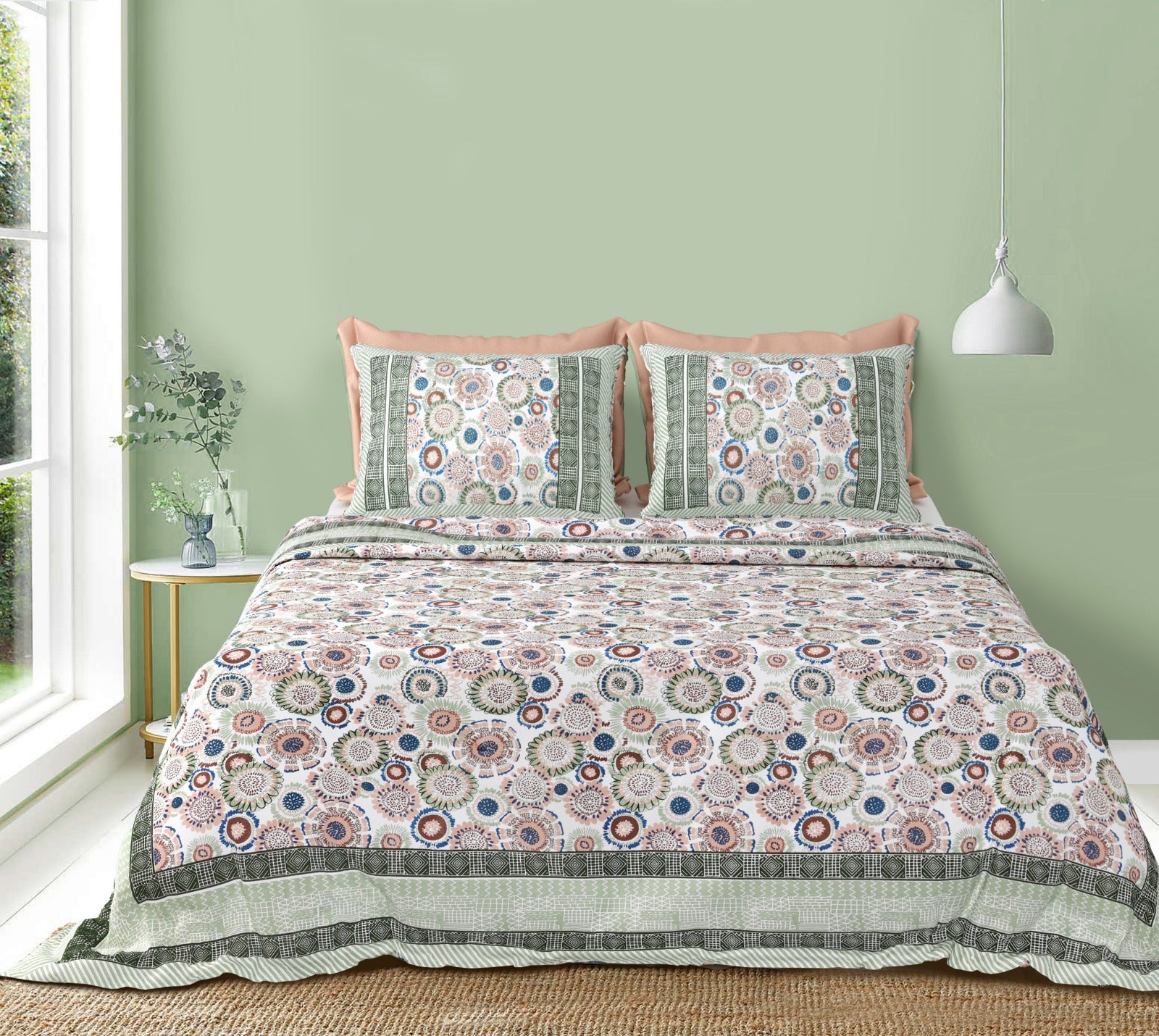 Sajja South Cotton Gulzaar Hand Block Queen Double Bedsheet  95 x108 inches