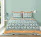 Vintage South Cotton Blue Brown Damask Pattern Double Bedsheet Queen  smaller King