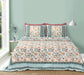 Heritage Vintage Blue Grey Hand block Cotton Double Bedsheet Queen | Smaller King