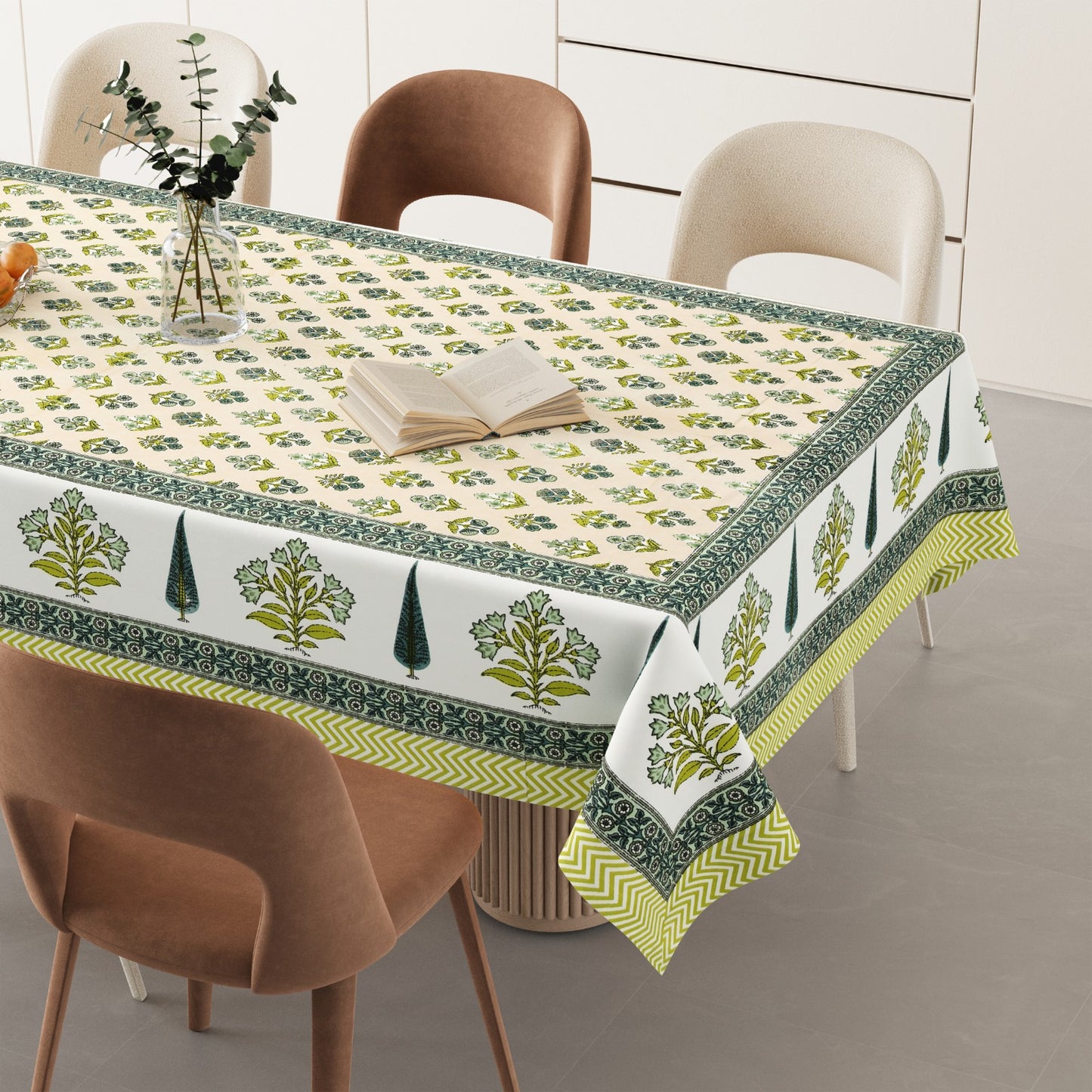 Designer Hand Block Cotton Table Cover - 60 x 90 inches 6 seater | smaller 8 seater  Table Cloth