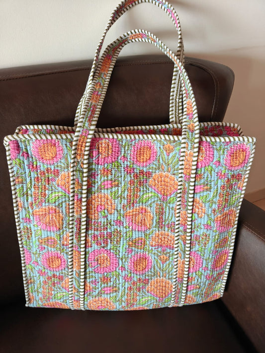 Women Ethnic Motifs Printed Shopper Tote Bag handbag - Greyish Blue