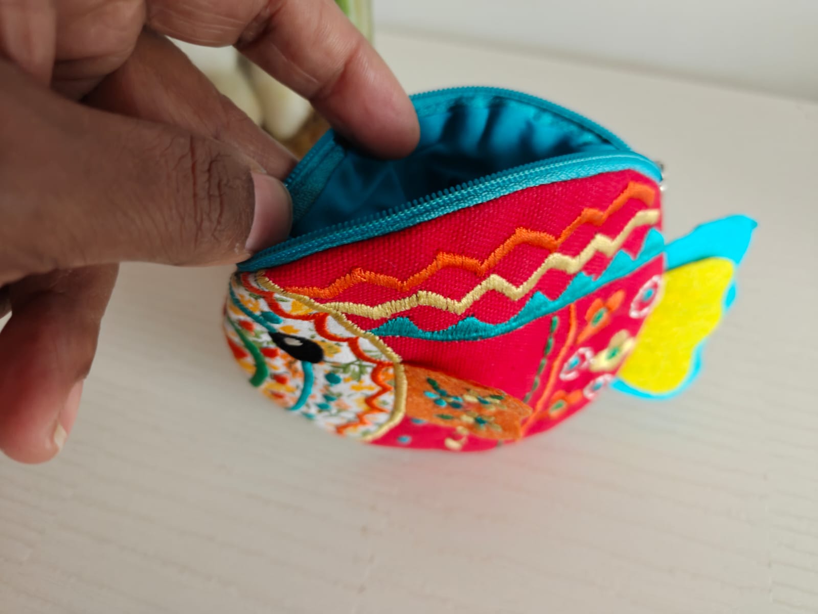 Handmade Cotton Fabric Red Kids Pouch Coin bag iPods Earplugs bag multicolour