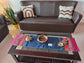 Sajja Enchanting Pink Blue Golden Motif Silk Table Runner (12 x 48 inches) Smaller Table