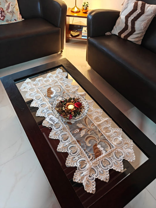 Add Grace To Décor Light Cream Beige Embroidered Console Crockery Table Runner