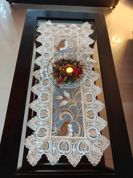 Add Grace To Décor Light Cream Beige Embroidered Console Crockery Table Runner