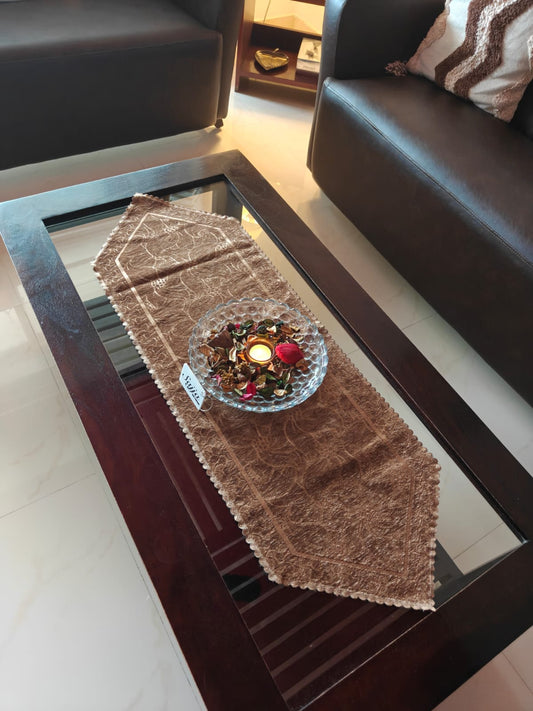 Buy Brown Velvet Embossed Console Crockery Table Runner (L- 38in, W-13in)