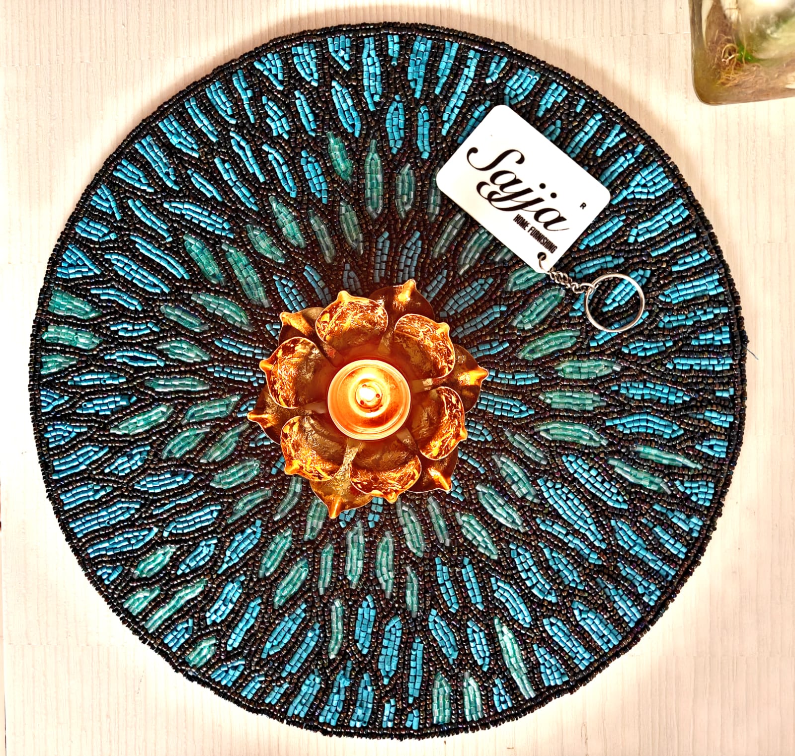 Vintage Cyan Teal Green Turquoise Beads Placemat