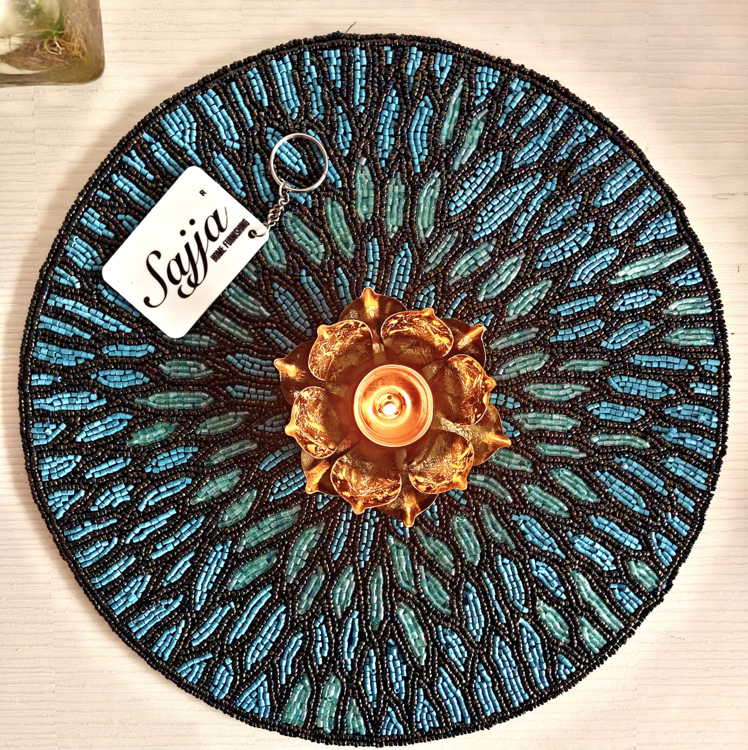 Vintage Cyan Teal Green Turquoise Beads Placemat