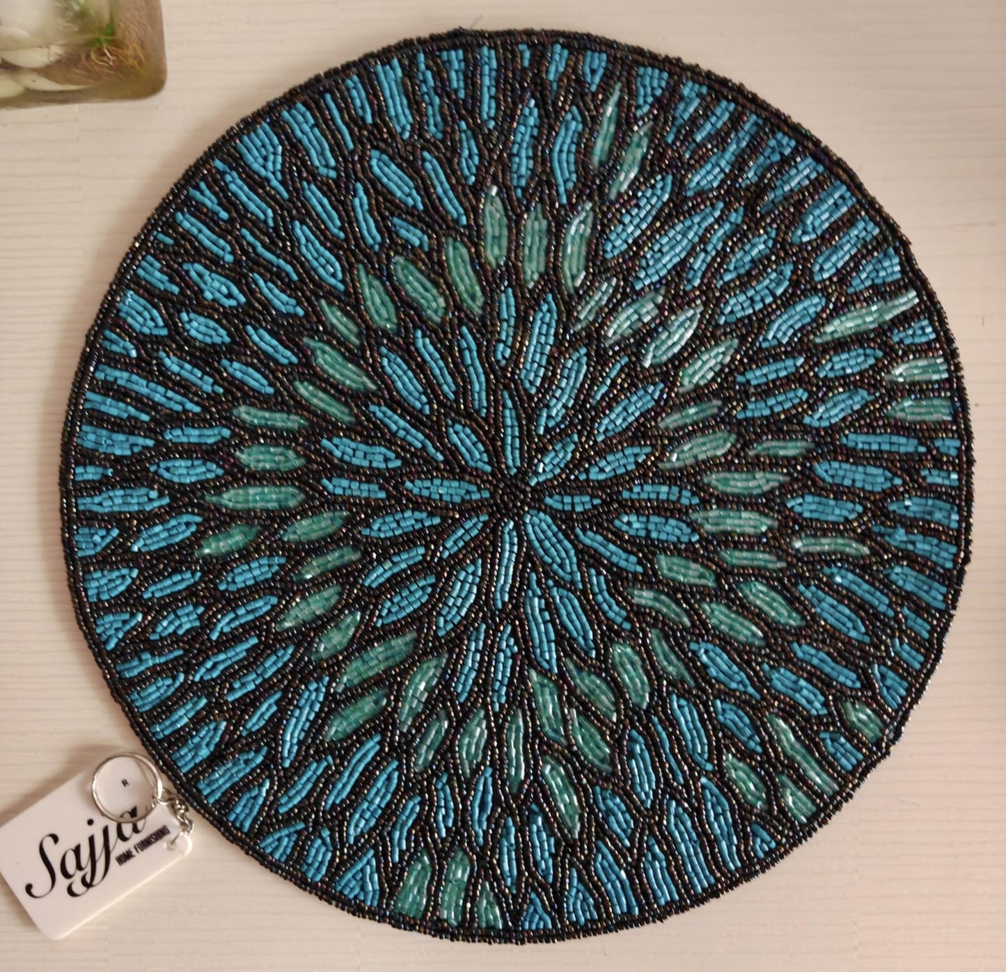 Vintage Cyan Teal Green Turquoise Beads Placemat