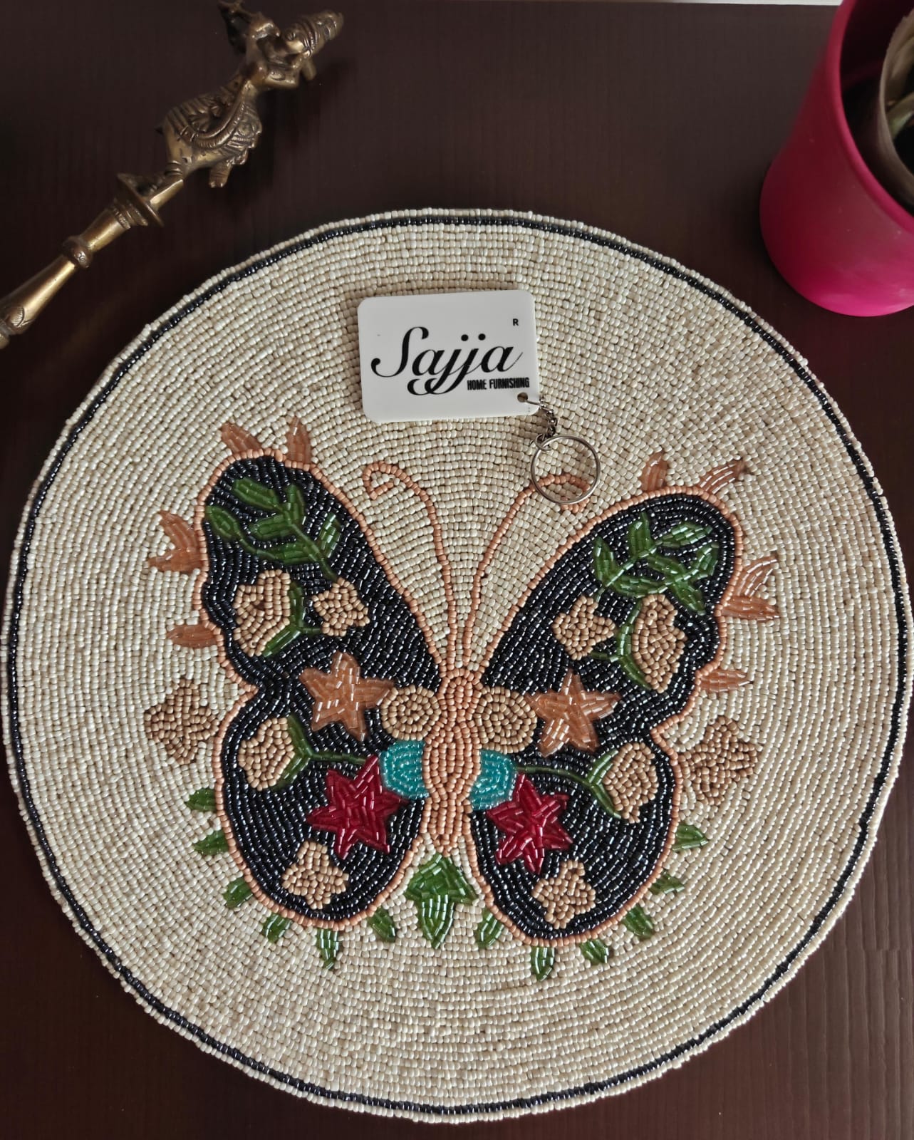 Colourful Butterfly Round Ivory Beads Placemat