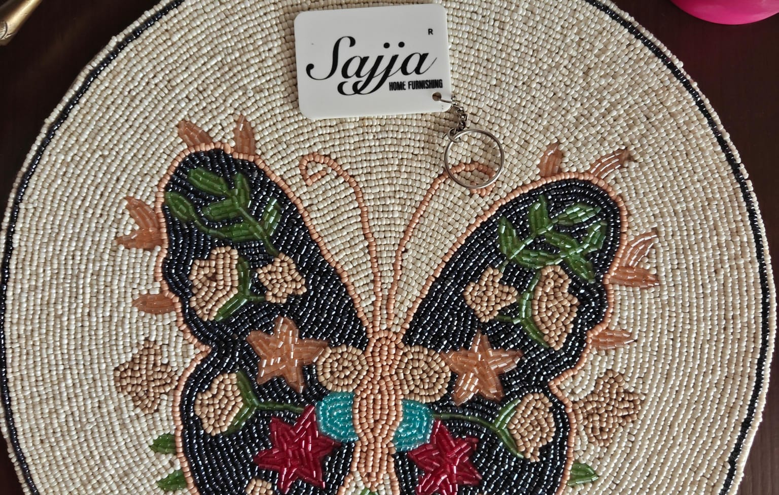 Colourful Butterfly Round Ivory Beads Placemat