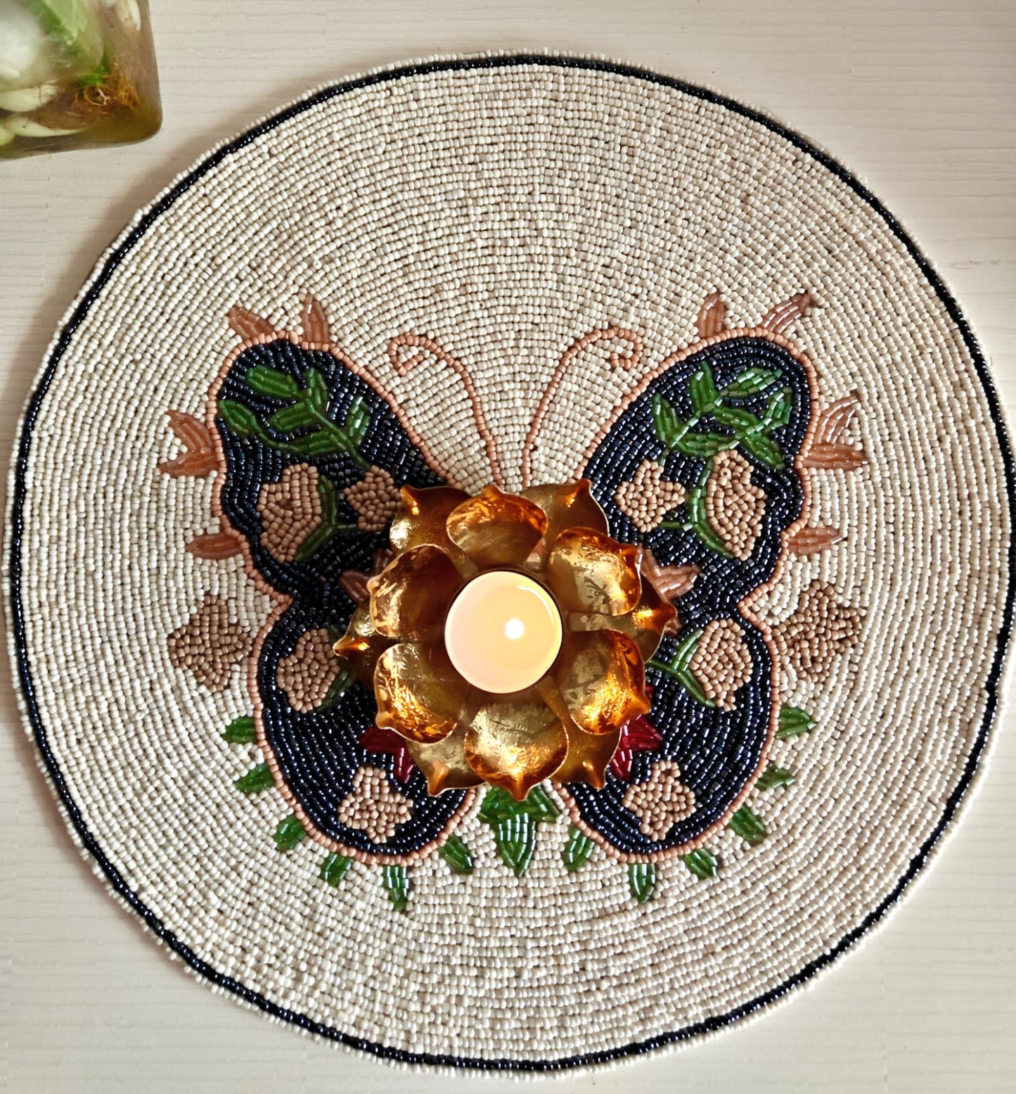 Decor Colourful Butterfly Round Ivory Beads Placemat Mat Gift