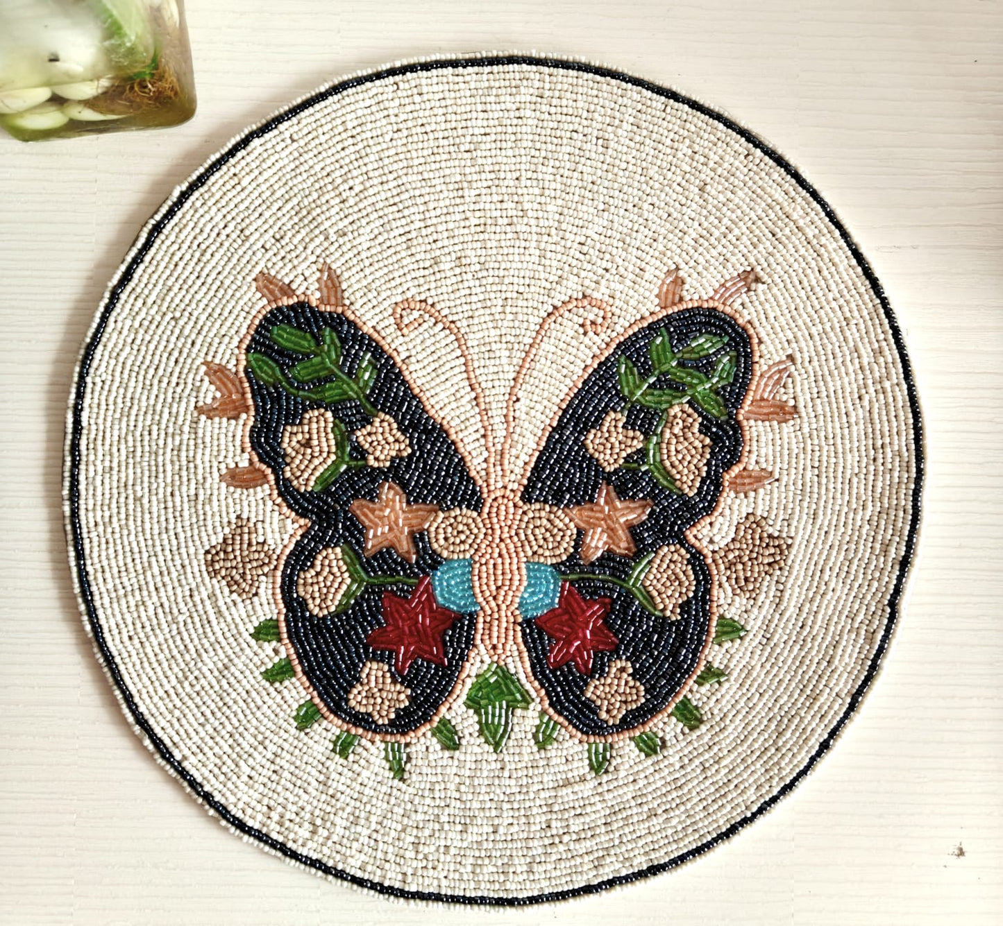 Colourful Butterfly Round Ivory Beads Placemat