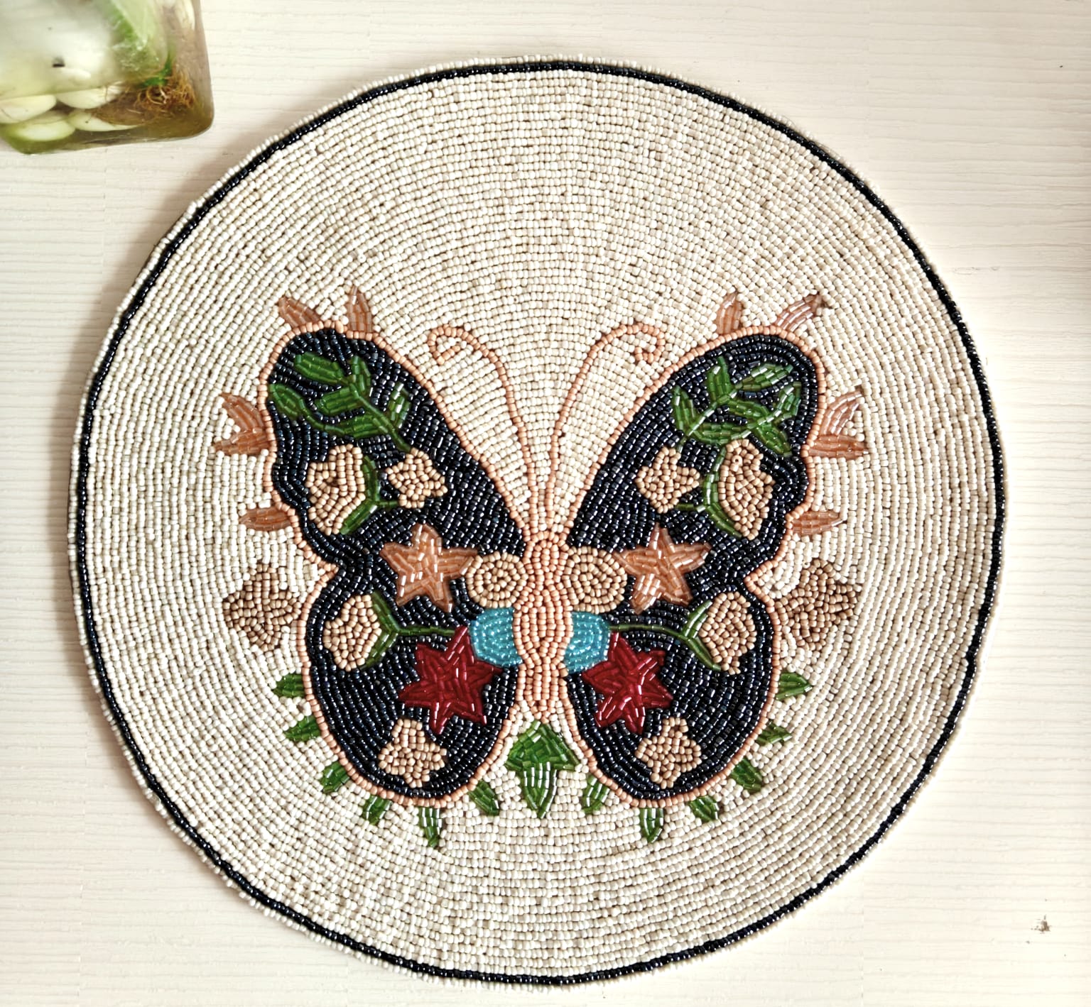 Colourful Butterfly Round Ivory Beads Placemat