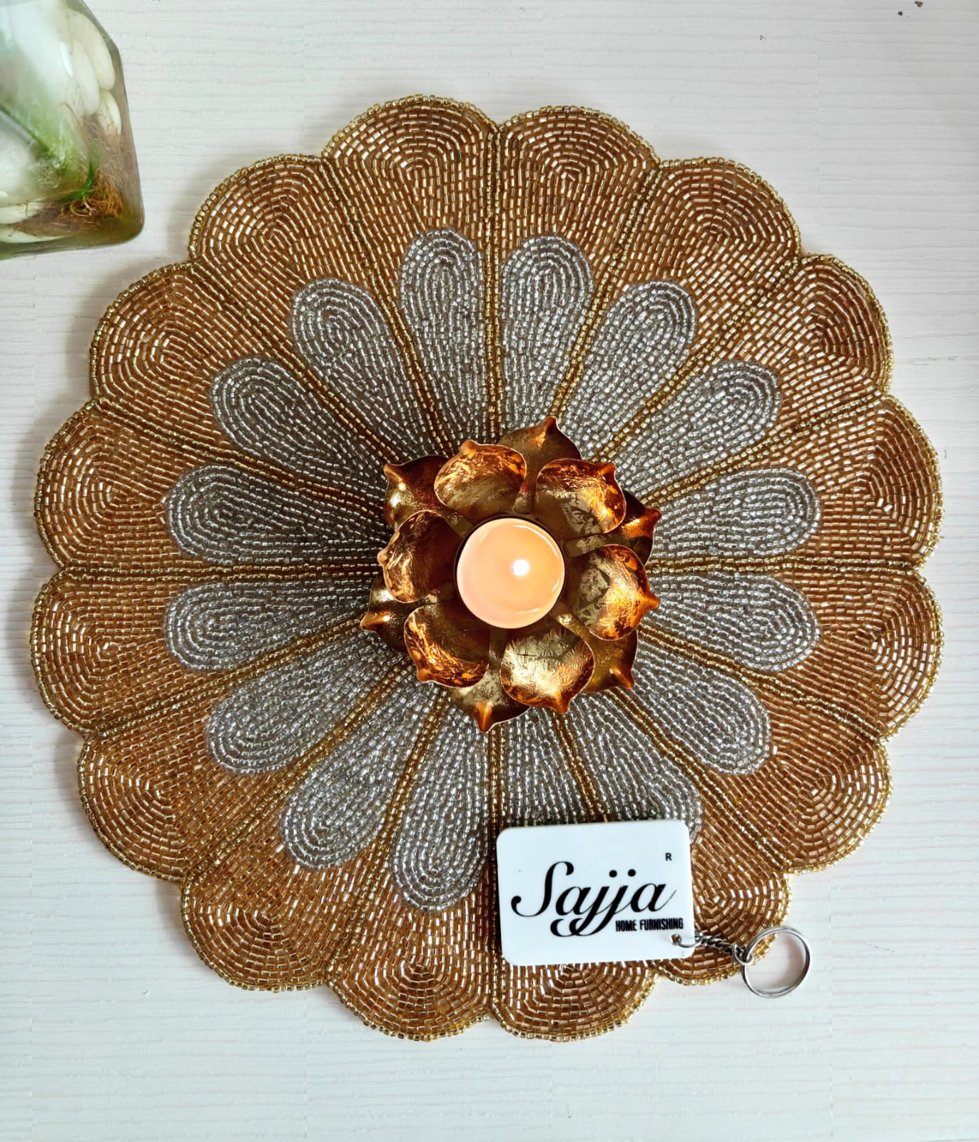 Royal Jewel Gold Silver Shade of Elegance Hand Beaded Mat