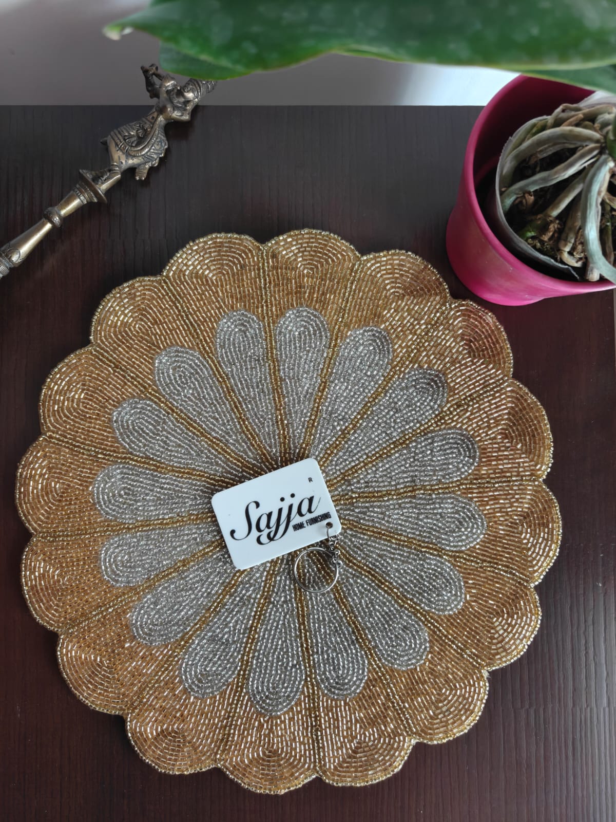 Royal Jewel Gold Silver Shade of Elegance Hand Beaded Mat