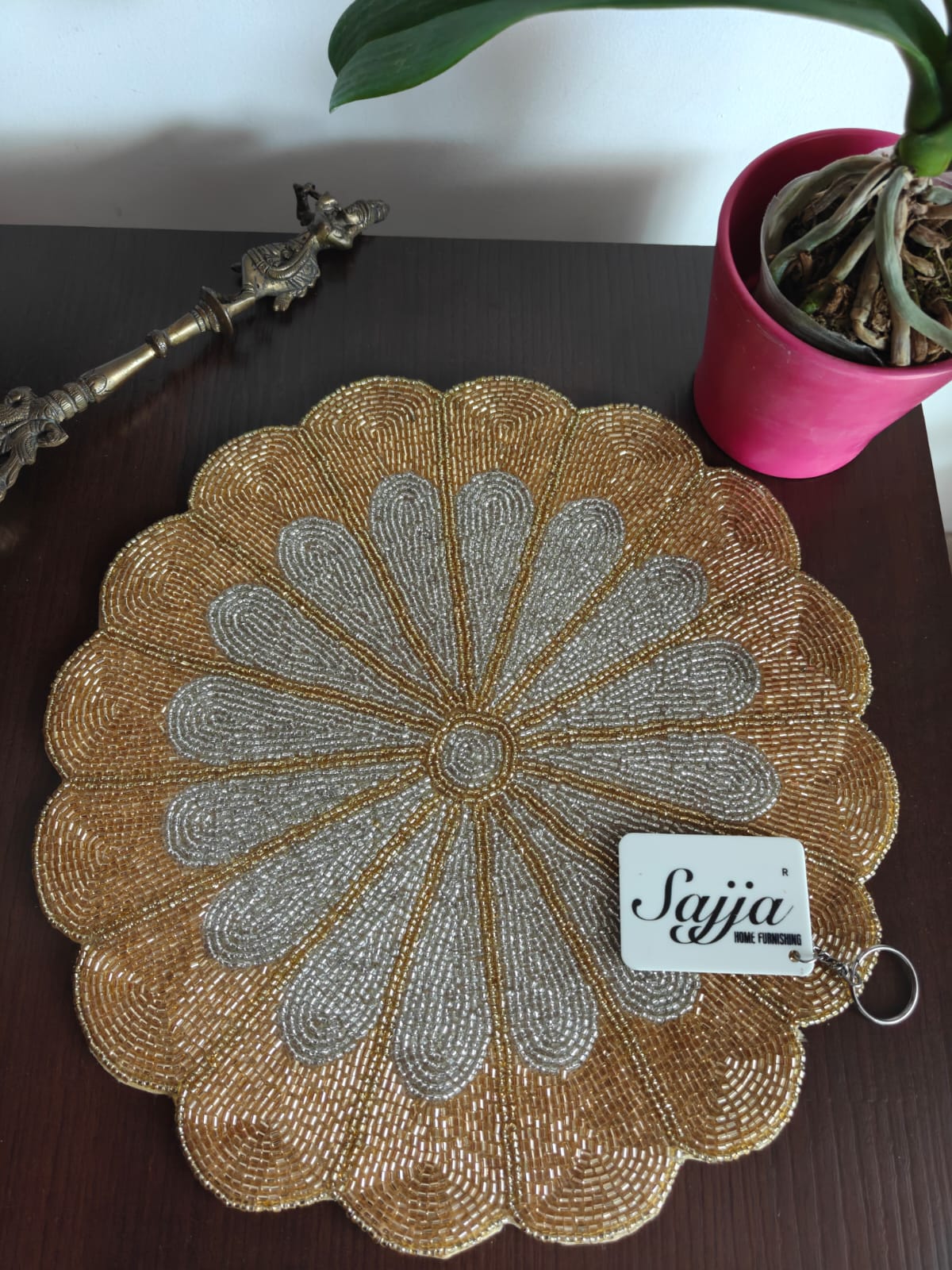 Royal Jewel Gold Silver Shade of Elegance Hand Beaded Mat