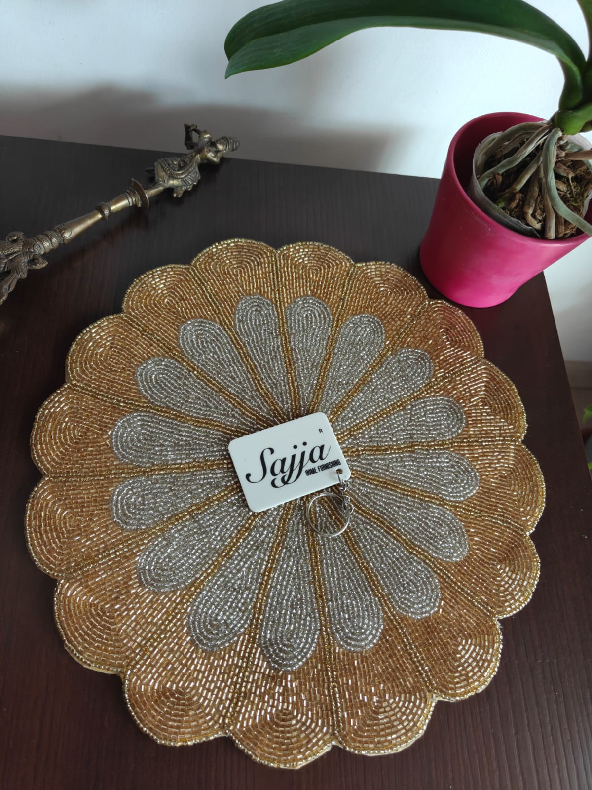 Royal Jewel Gold Silver Shade of Elegance Hand Beaded Mat