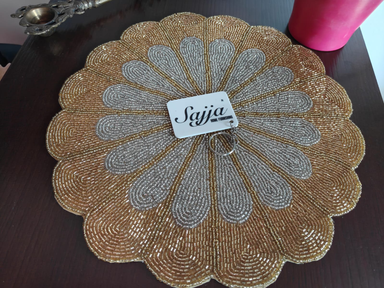 Royal Jewel Gold Silver Shade of Elegance Hand Beaded Mat