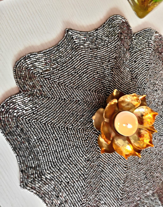 Metallic Grey Hand beaded Placemat Beads Round Mat