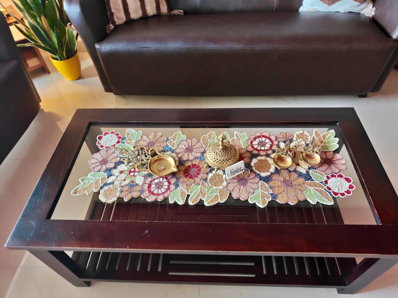 Sajja Enchanted Handmade Multi Blush Colours Decorative Festive Beaded Table Runner