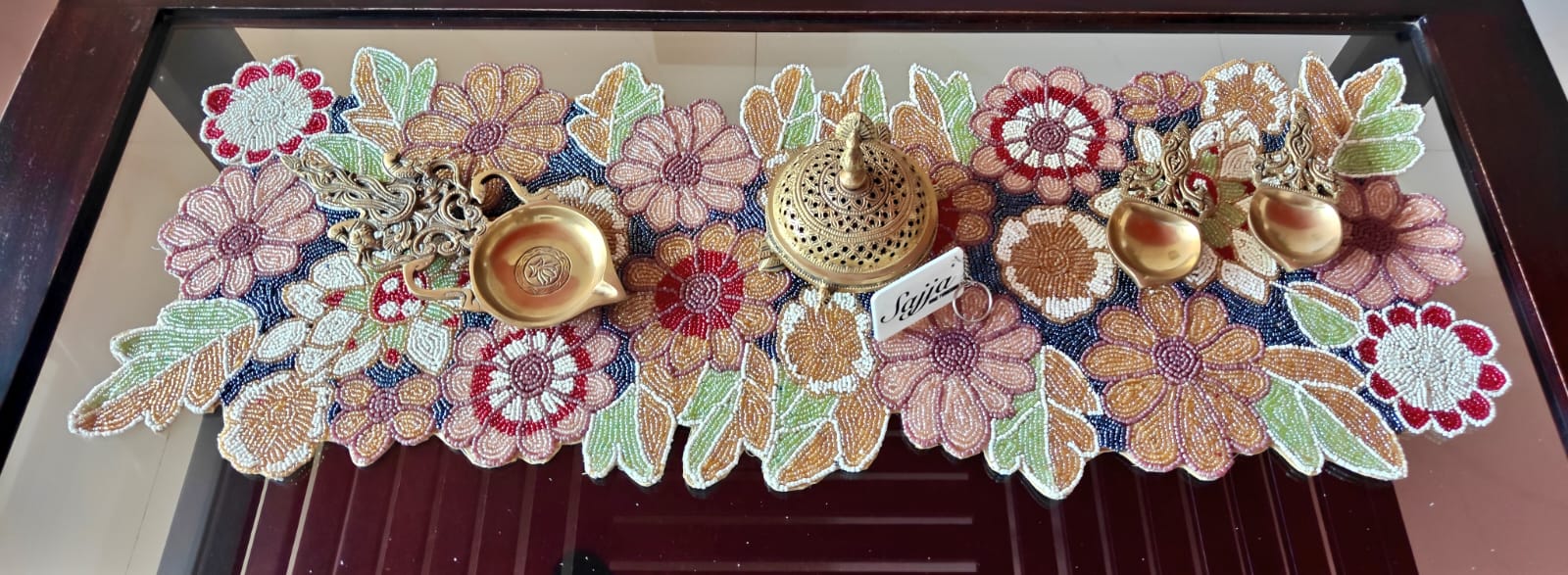 Sajja Enchanted Handmade Multi Blush Colours Decorative Festive Beaded Table Runner