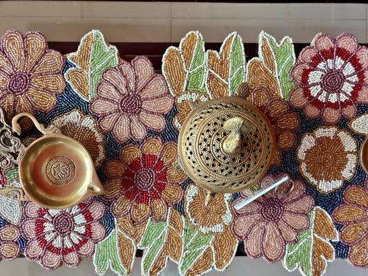 Sajja Enchanted Handmade Multi Blush Colours Decorative Festive Beaded Table Runner