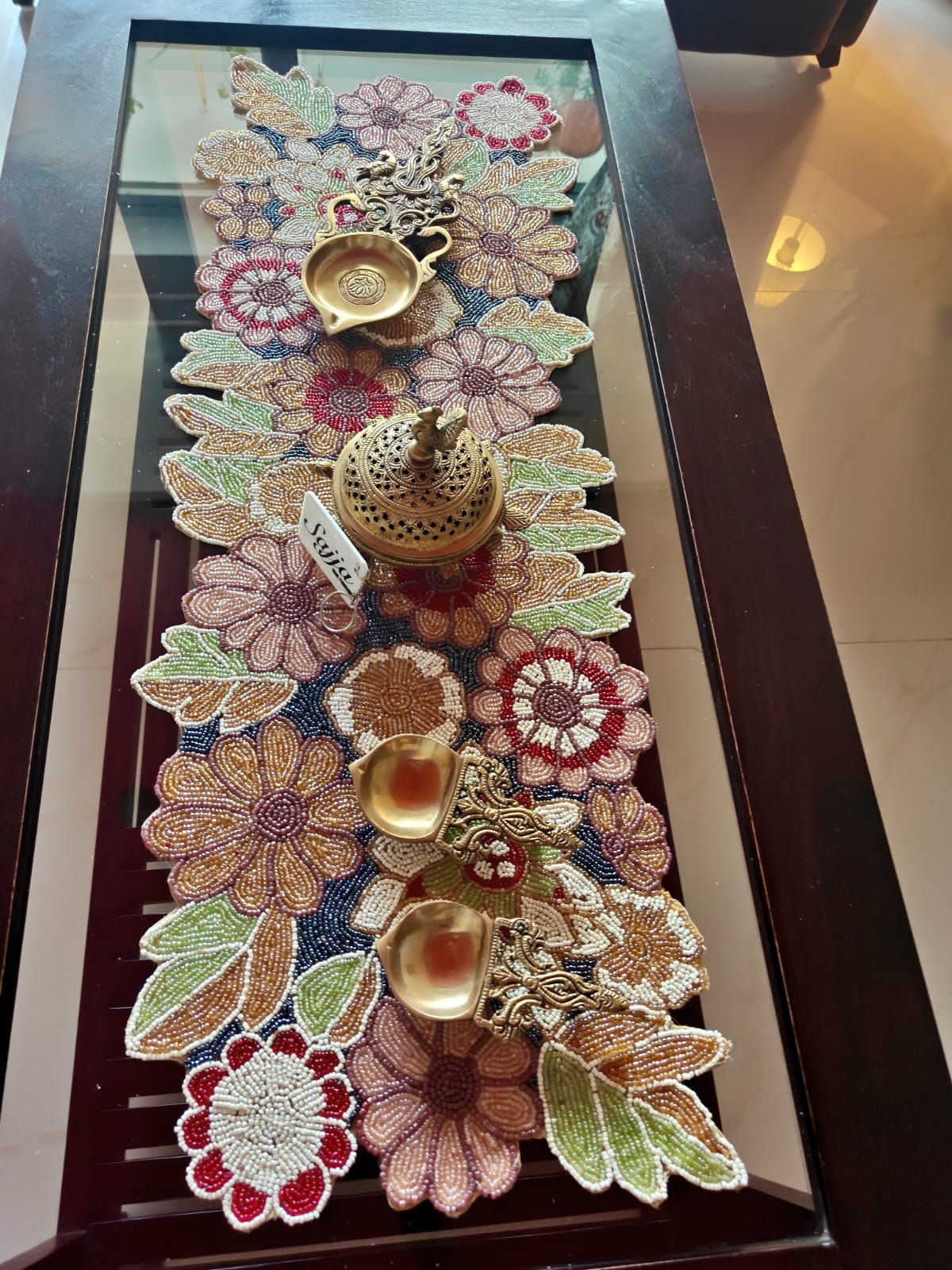 Sajja Enchanted Handmade Multi Blush Colours Decorative Festive Beaded Table Runner