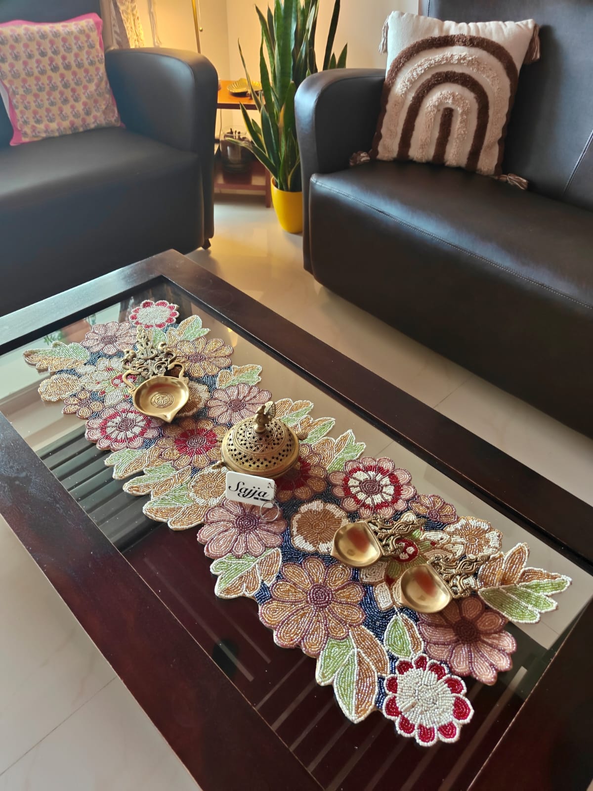 Sajja Enchanted Handmade Multi Blush Colours Decorative Festive Beaded Table Runner