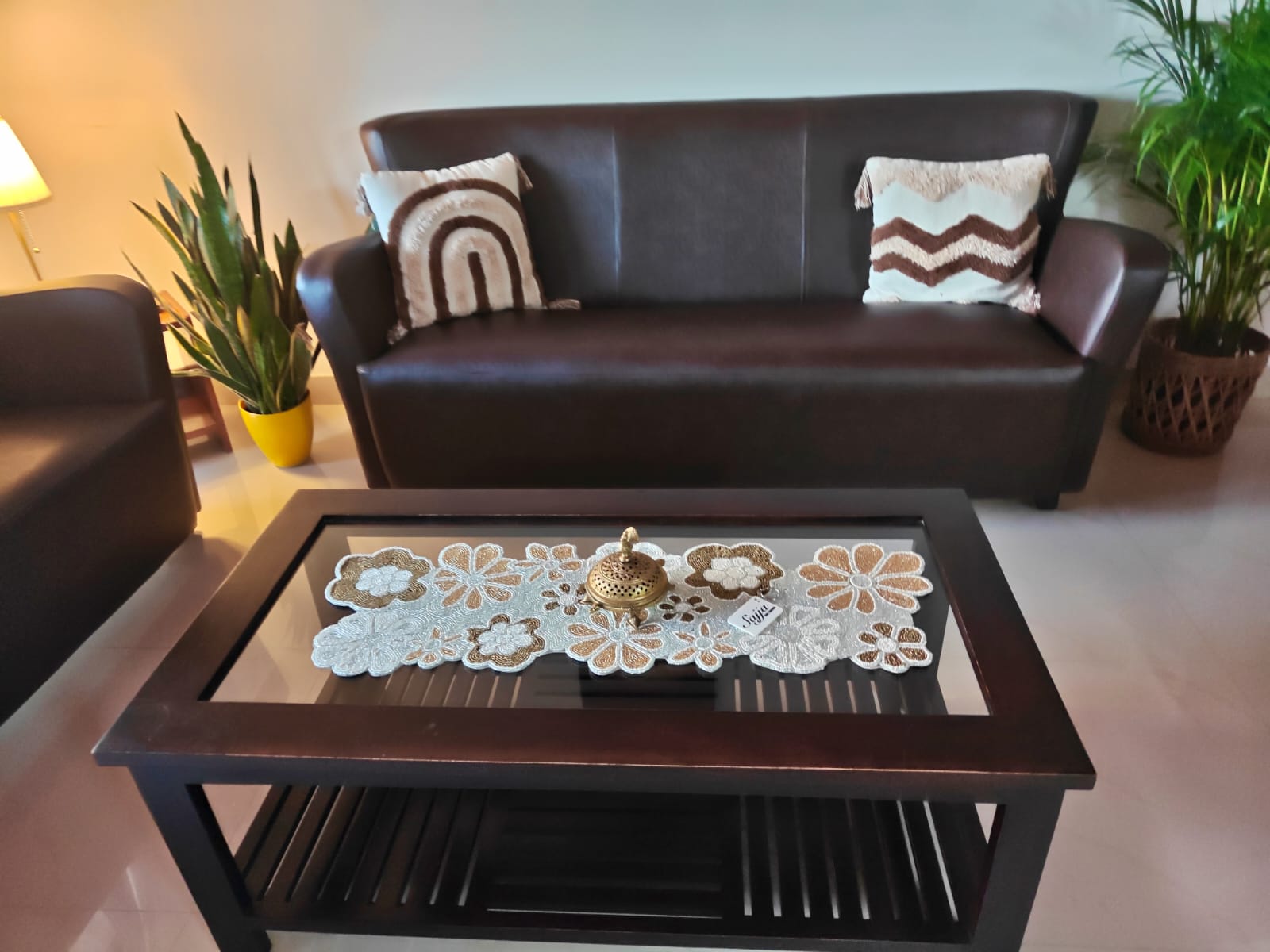 Handmade Silver Gold Floral Beaded Table Runner | Foyer runner | Coffee Table Runner