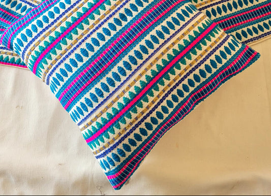 Hand Woven Multicoloured Small Cushion Cover 12 x 12 inches 1 piece