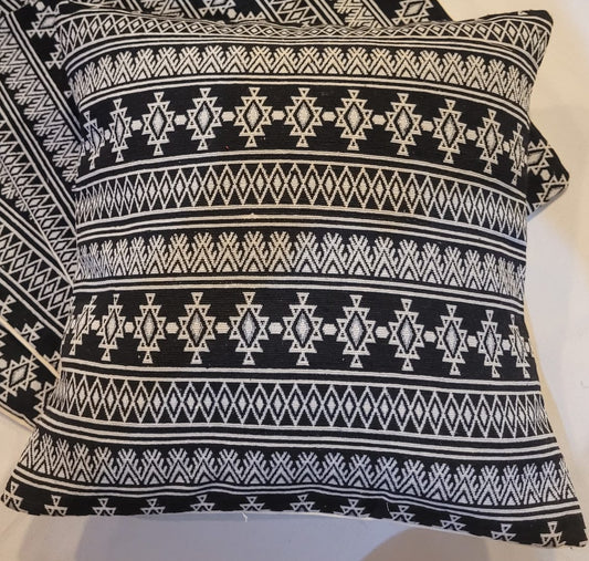 Boho Jacquard Hand Woven Black White Small Cushion Cover 12 x 12 inches 1 piece
